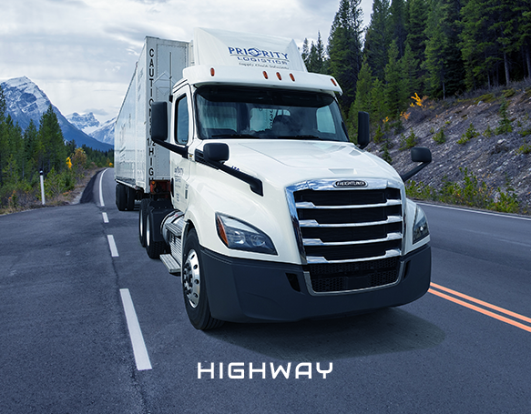 Priority Logistics highway truck driving across North America